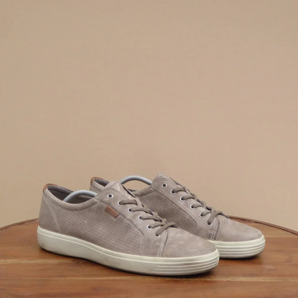 ECCO Mens Soft 7 Sneaker Taupe Leather Perforated Lace Up 11